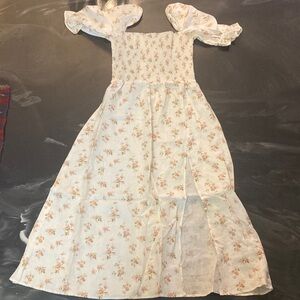 Reformation White Floral Maxi Dress M 100% linen